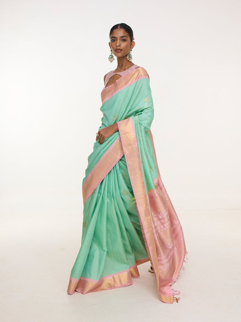 Handwoven Aqua Blue Kanjivaram Saree