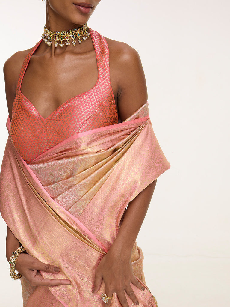 Handwoven Pink Kanjivaram Saree