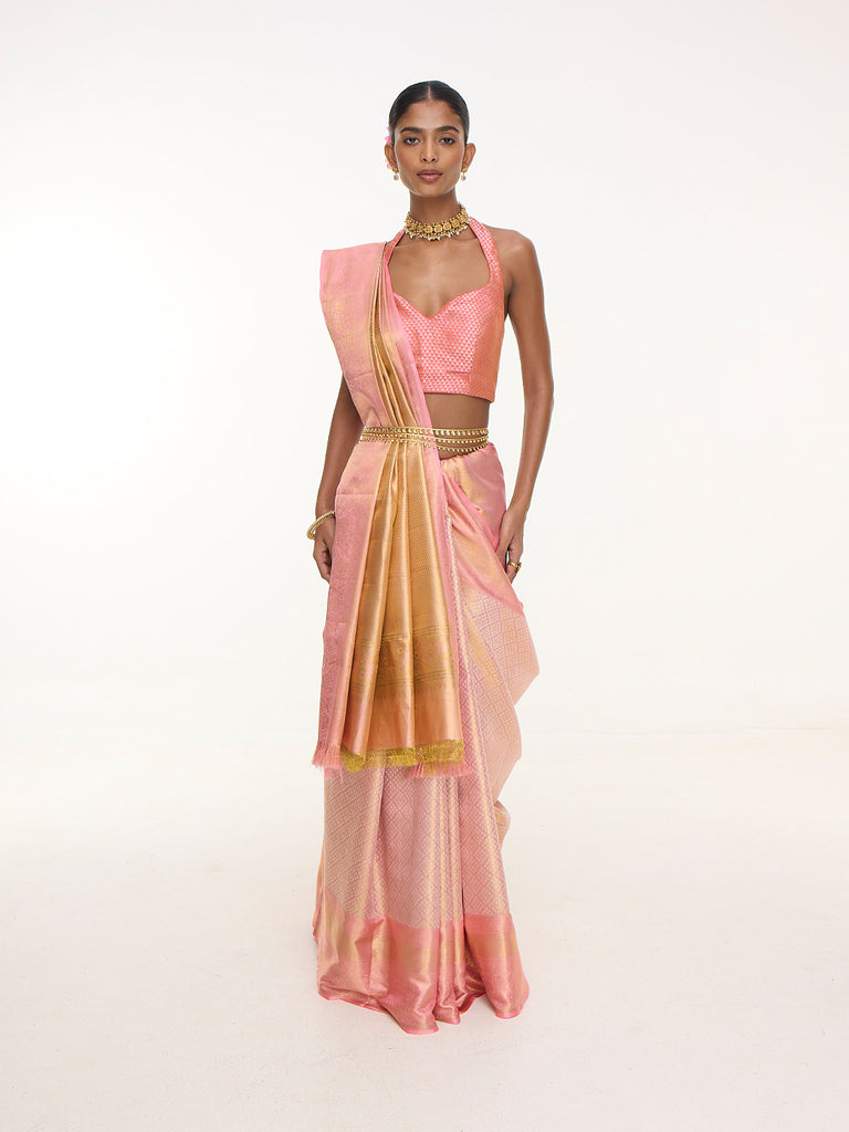 Handwoven Blush Pink Kanjivaram Saree