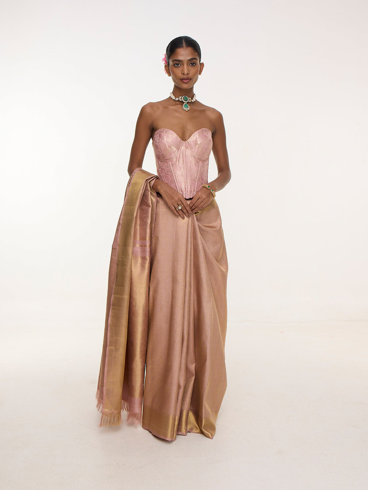 Handwoven Pink & Gold Kanjivaram Saree