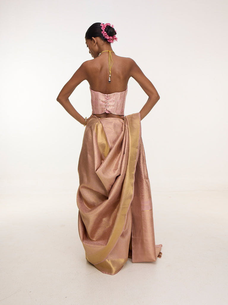 Handwoven Pink & Gold Kanjivaram Saree