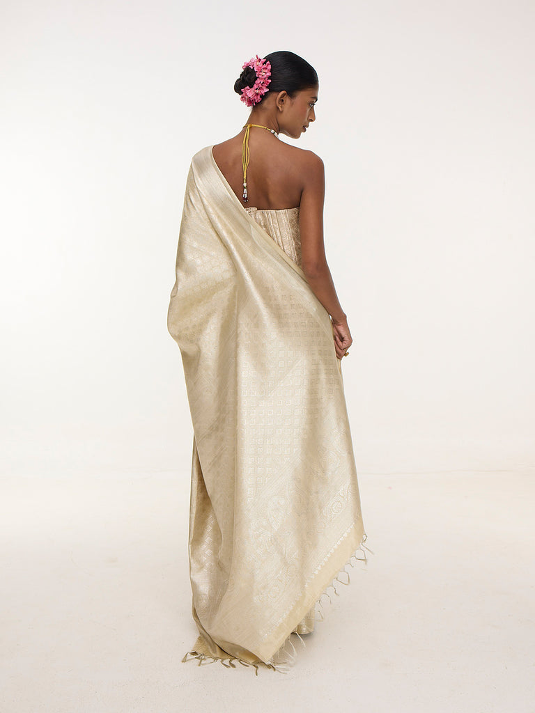 Handwoven Silver Kanjivaram Saree