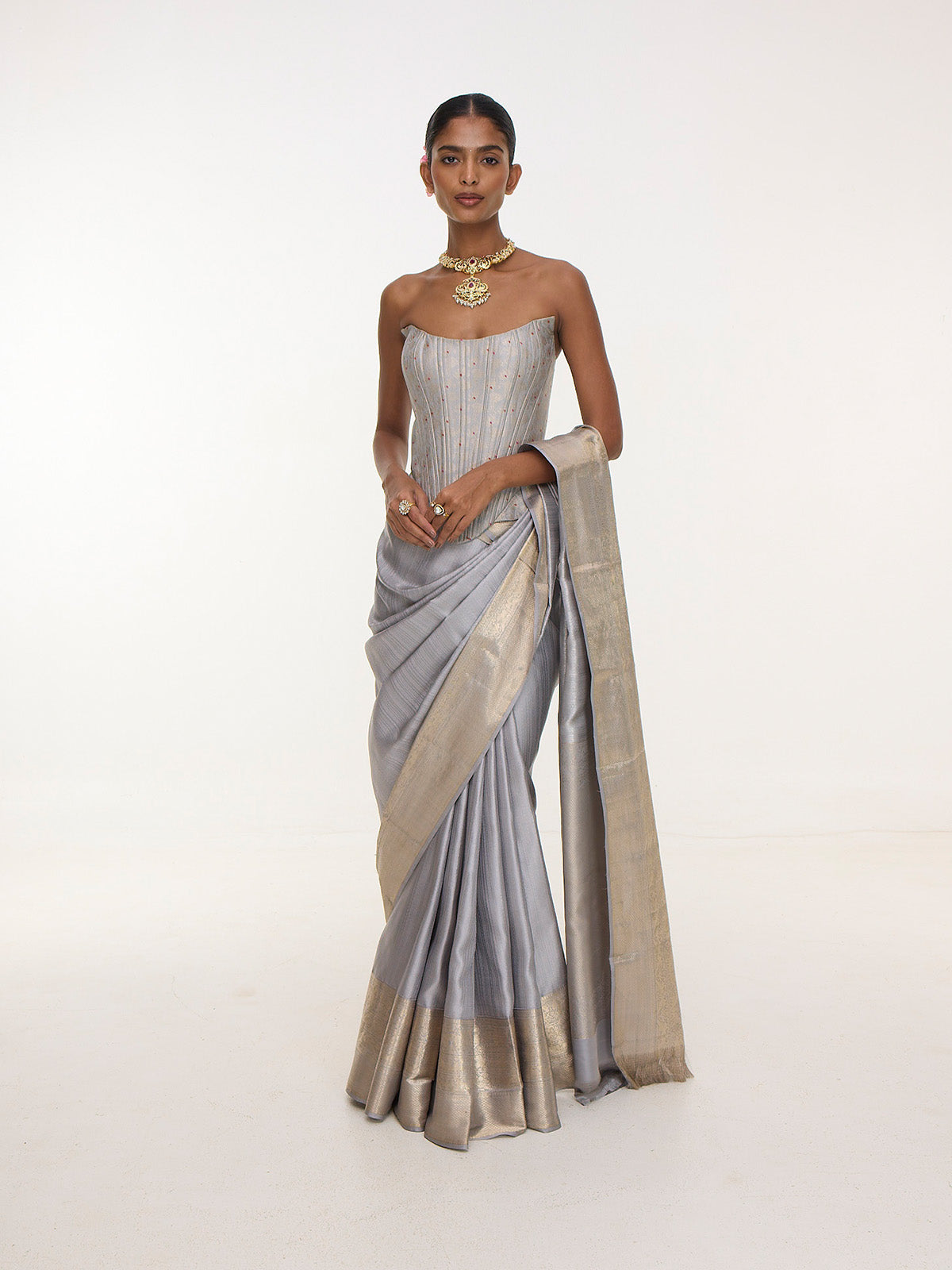 Handwoven Dusty-Blue Kanjivaram Saree