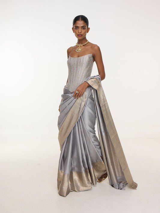 Handwoven Dusty-Blue Kanjivaram Saree