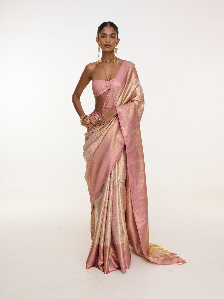 Handwoven Peach Kanjivaram Saree