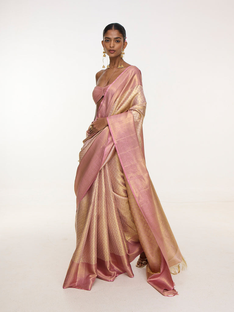 Handwoven Peach Kanjivaram Saree