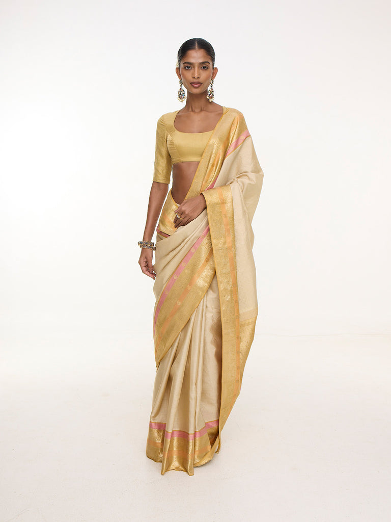 Handwoven Off-White Kanjivaram Saree