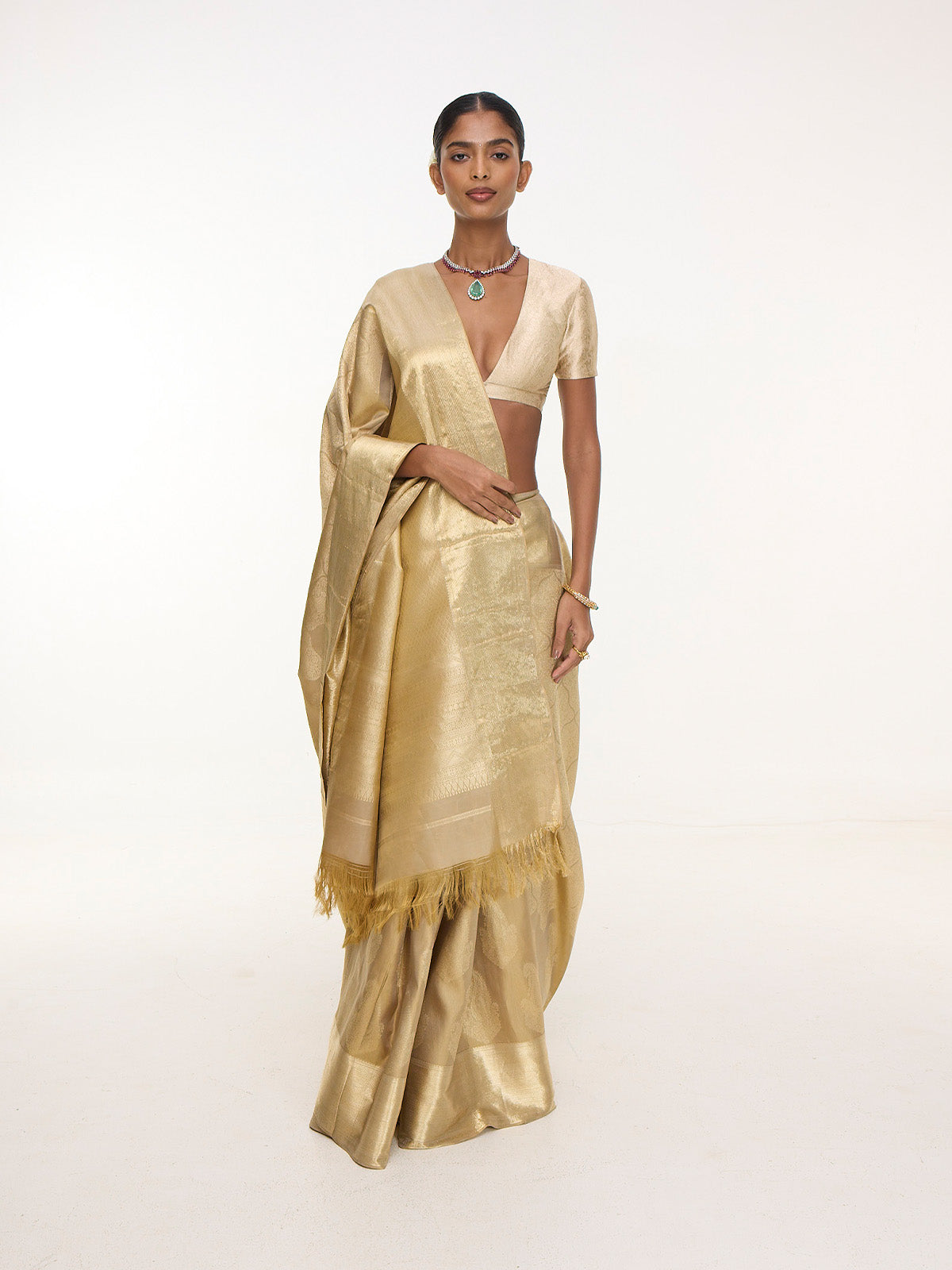 Handwoven Champagne Gold Kanjivaram Saree