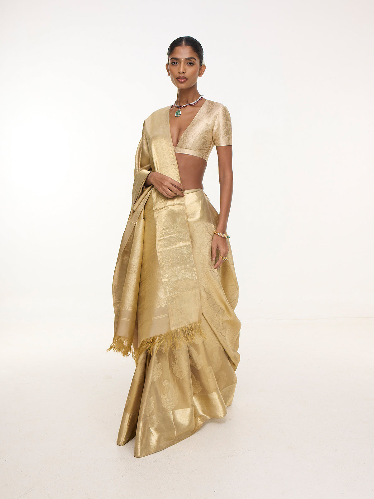 Handwoven Champagne Gold Kanjivaram Saree