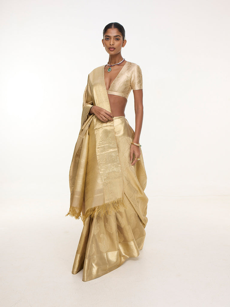 Handwoven Champagne Gold Kanjivaram Saree