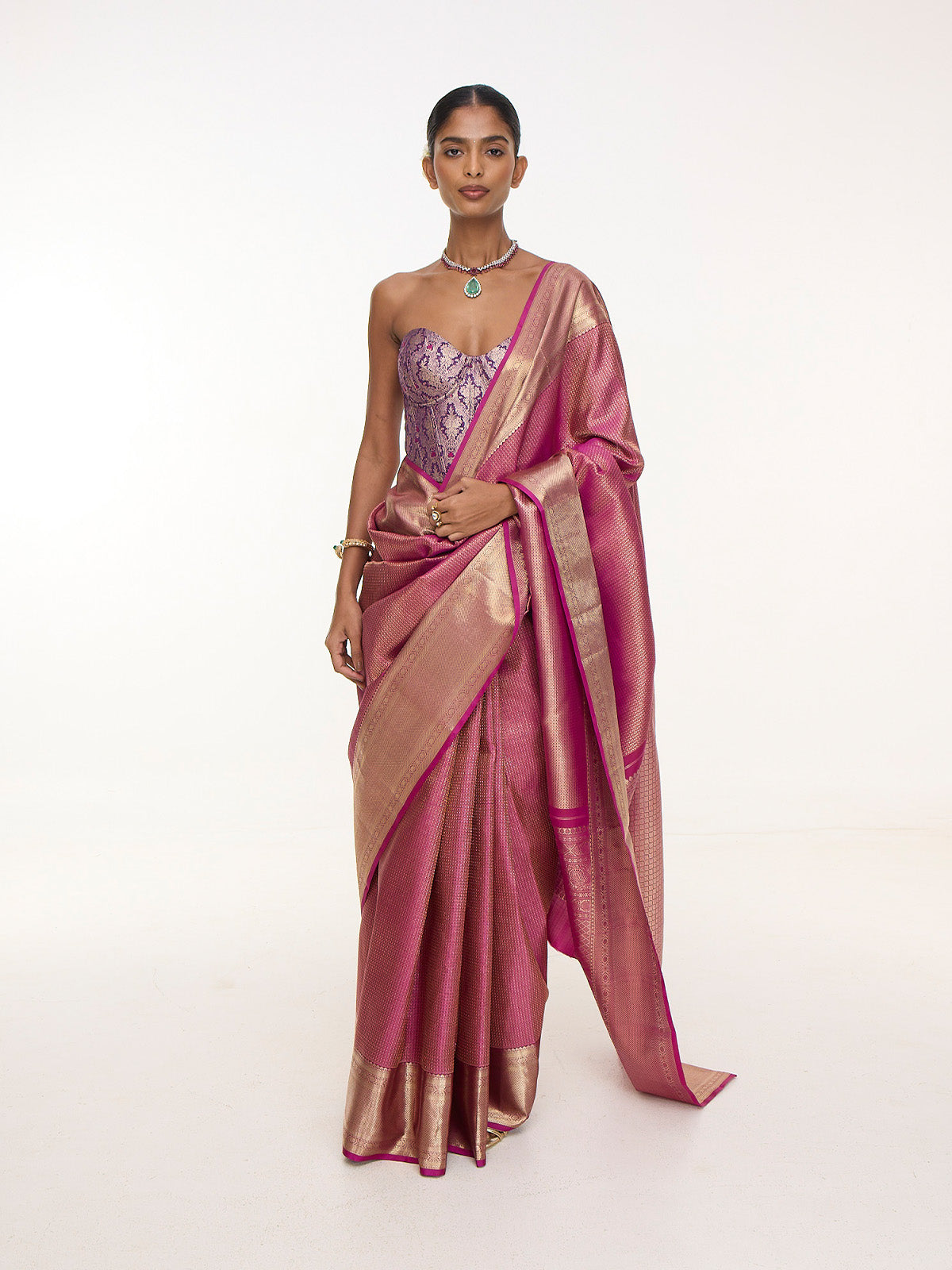 Handwoven Deep Pink Kanjivaram Saree