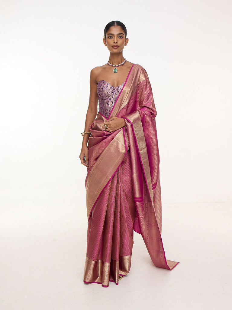 Handwoven Deep Pink Kanjivaram Saree
