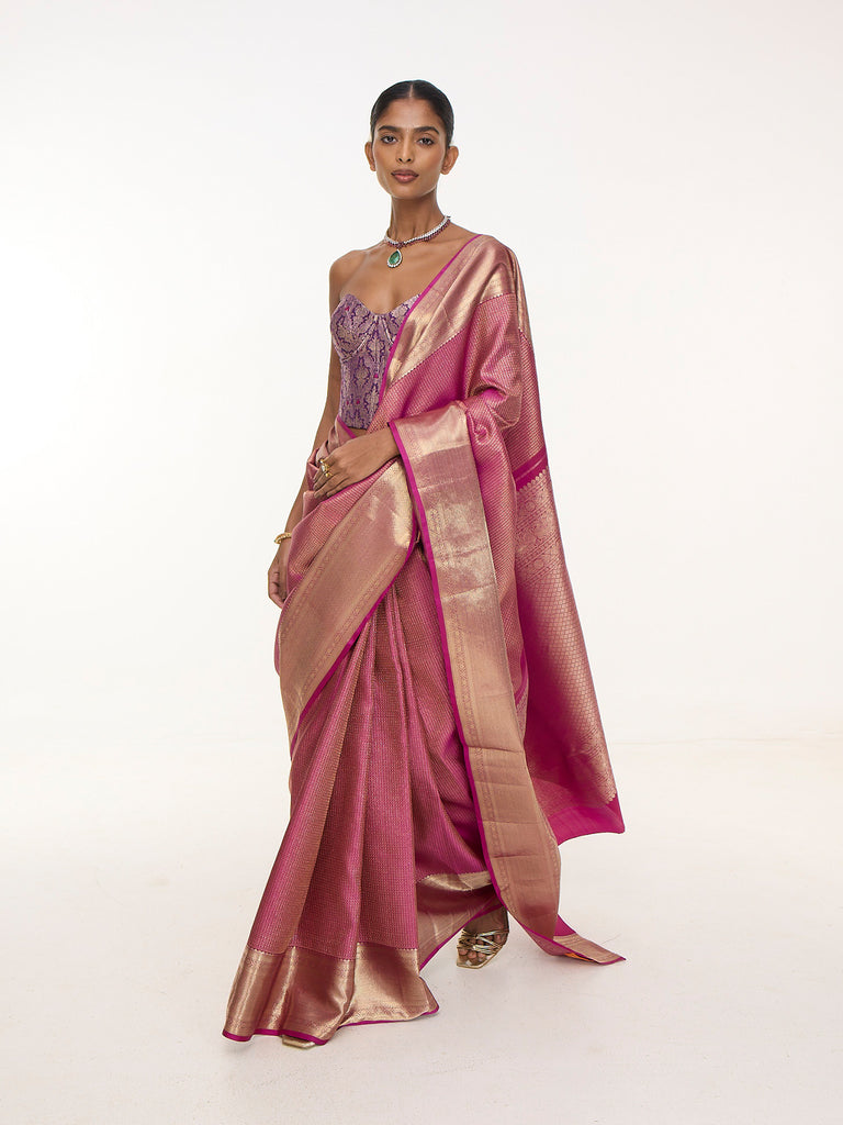 Handwoven Deep Pink Kanjivaram Saree