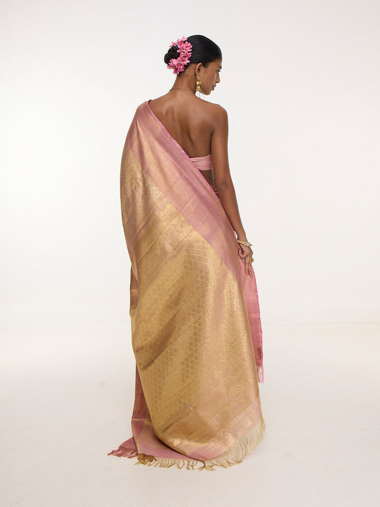 Handwoven Peach Kanjivaram Saree