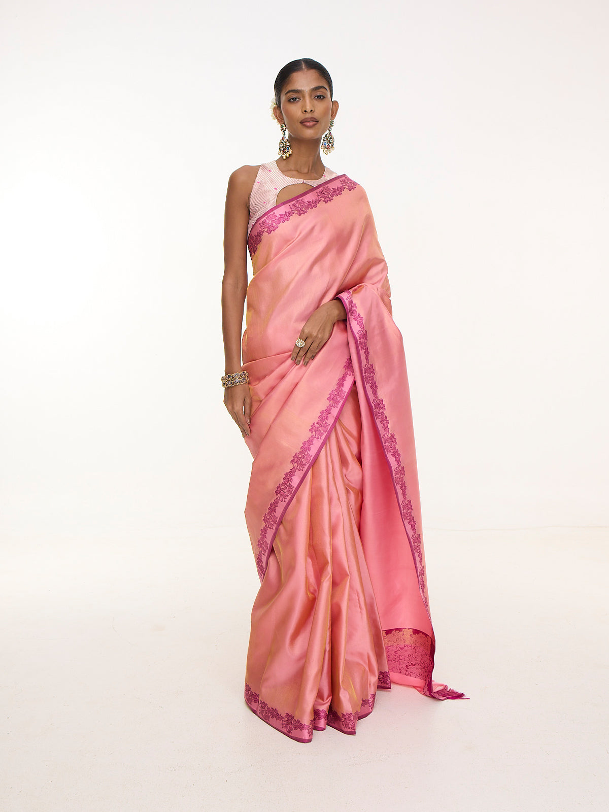 Handwoven Rose Pink Kanjivaram Saree