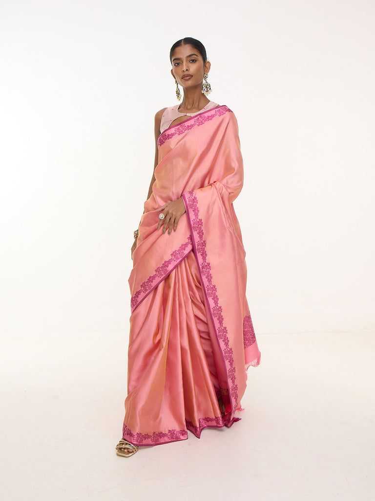 Handwoven Rose Pink Kanjivaram Saree