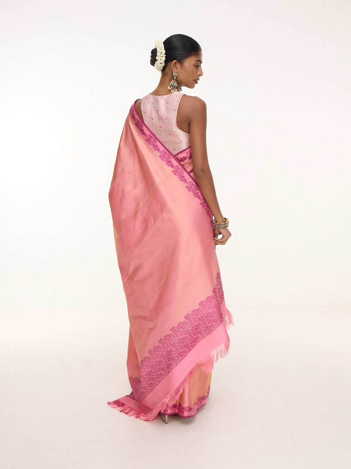 Handwoven Rose Pink Kanjivaram Saree