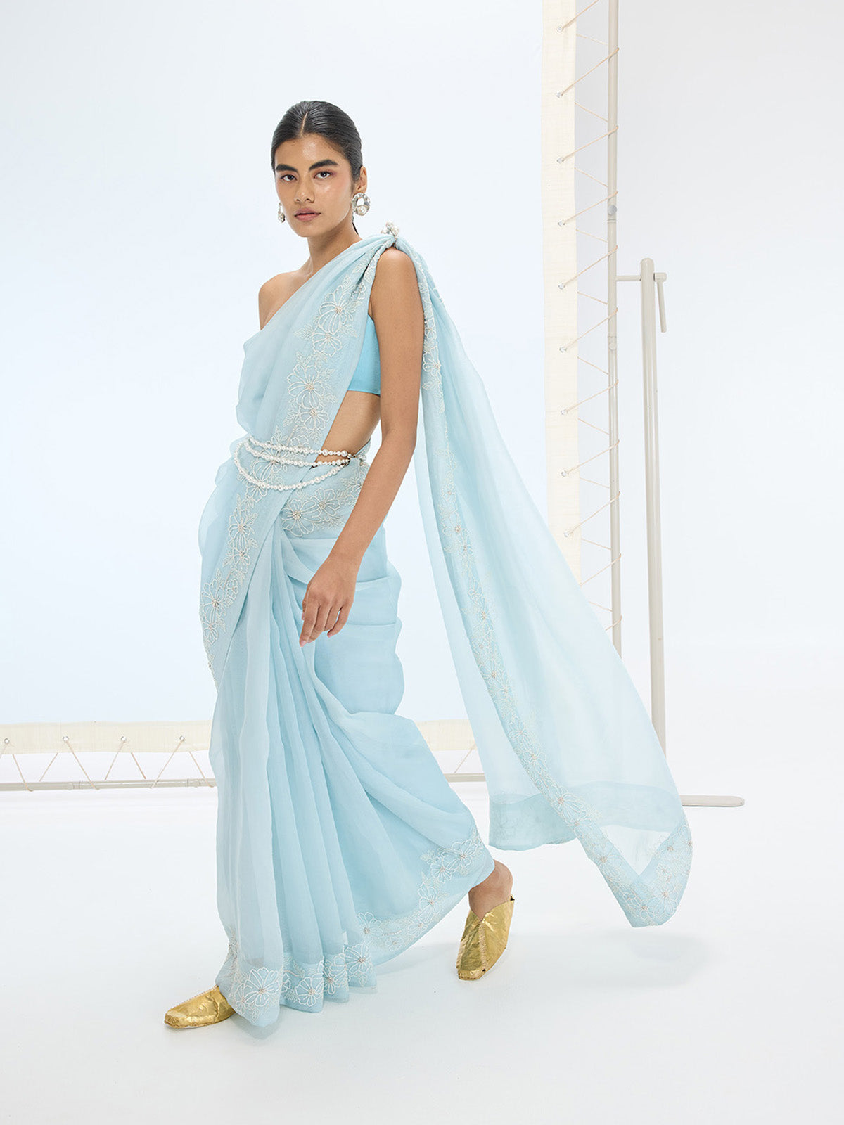The Luna Saree In Aqua Green