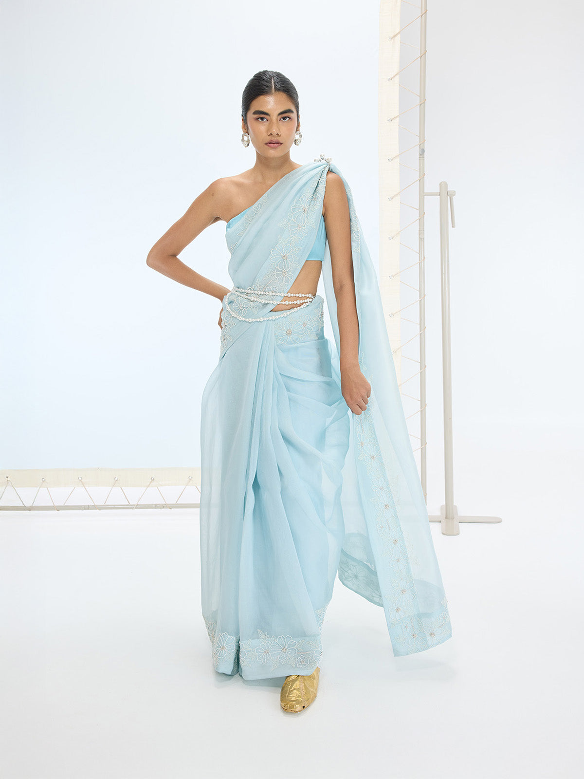 The Luna Saree In Aqua Green