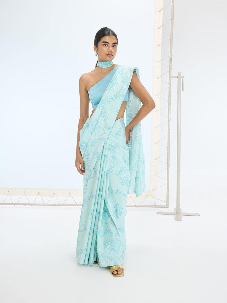The Ruby Saree In Turquoise Blue