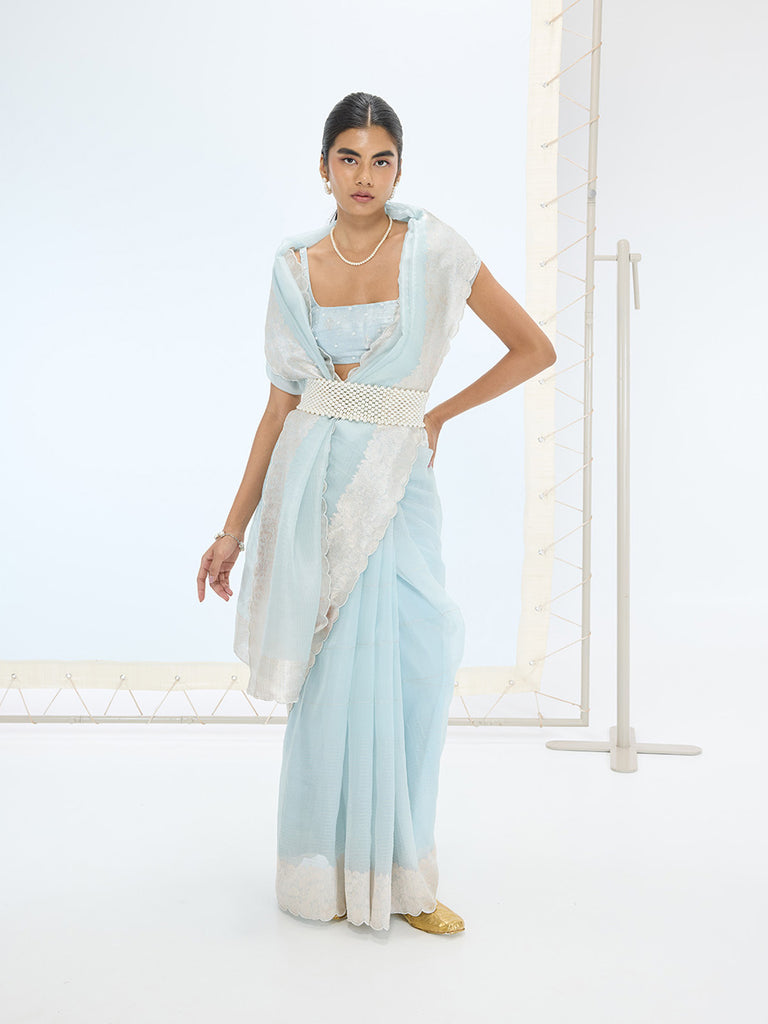 The Blake Saree in Ice Blue