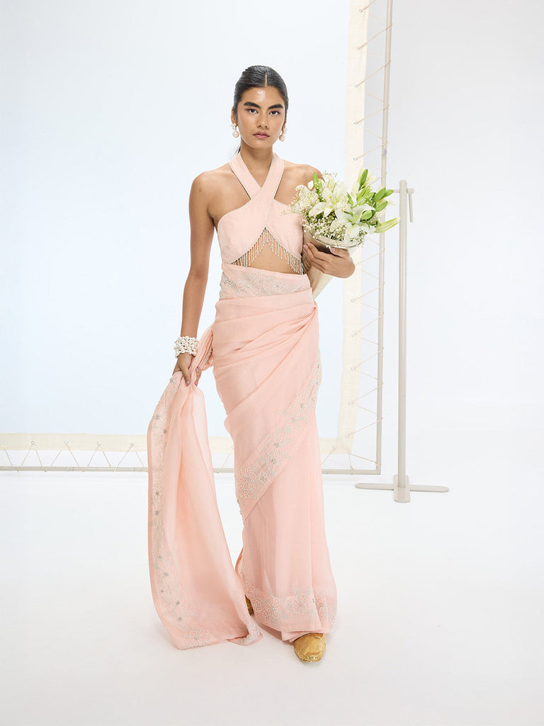 The Luna Saree In Peach