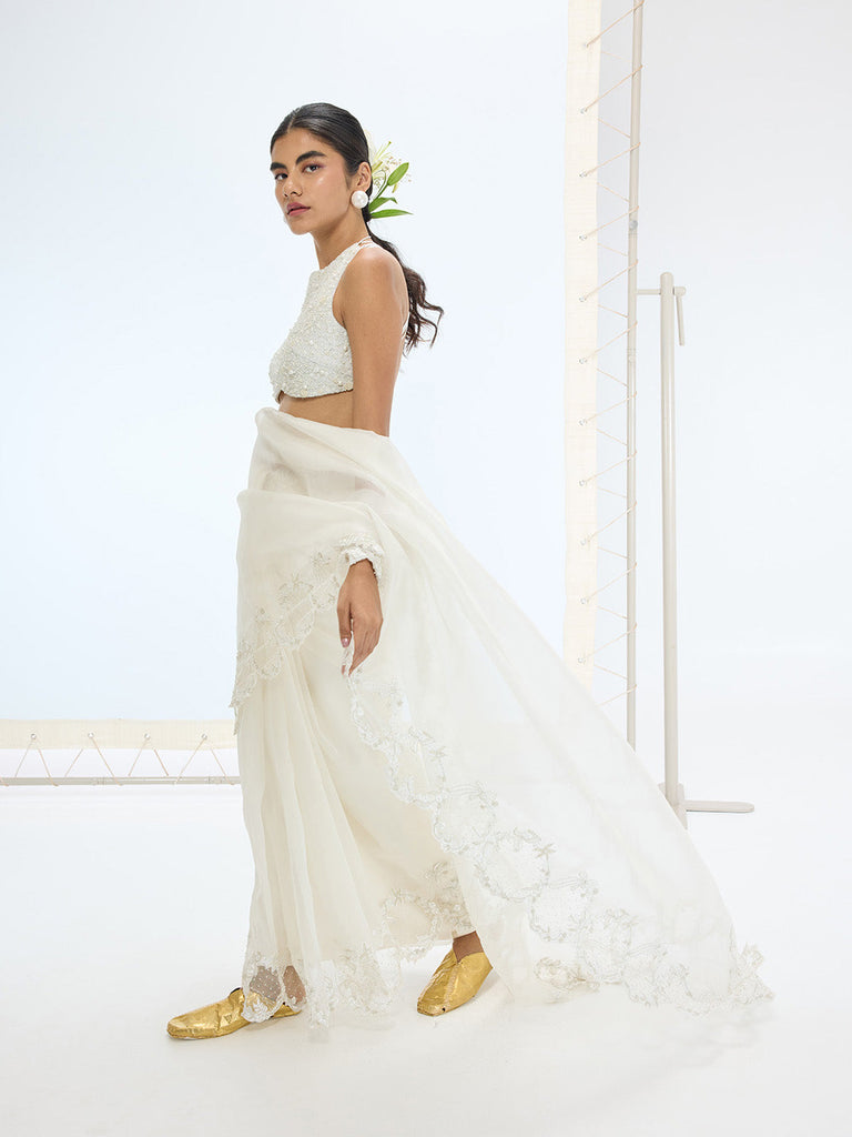The Luna Saree In Off-white