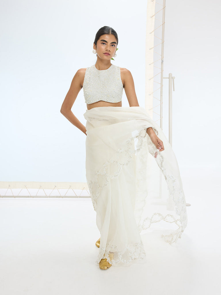 The Luna Saree In Off-white