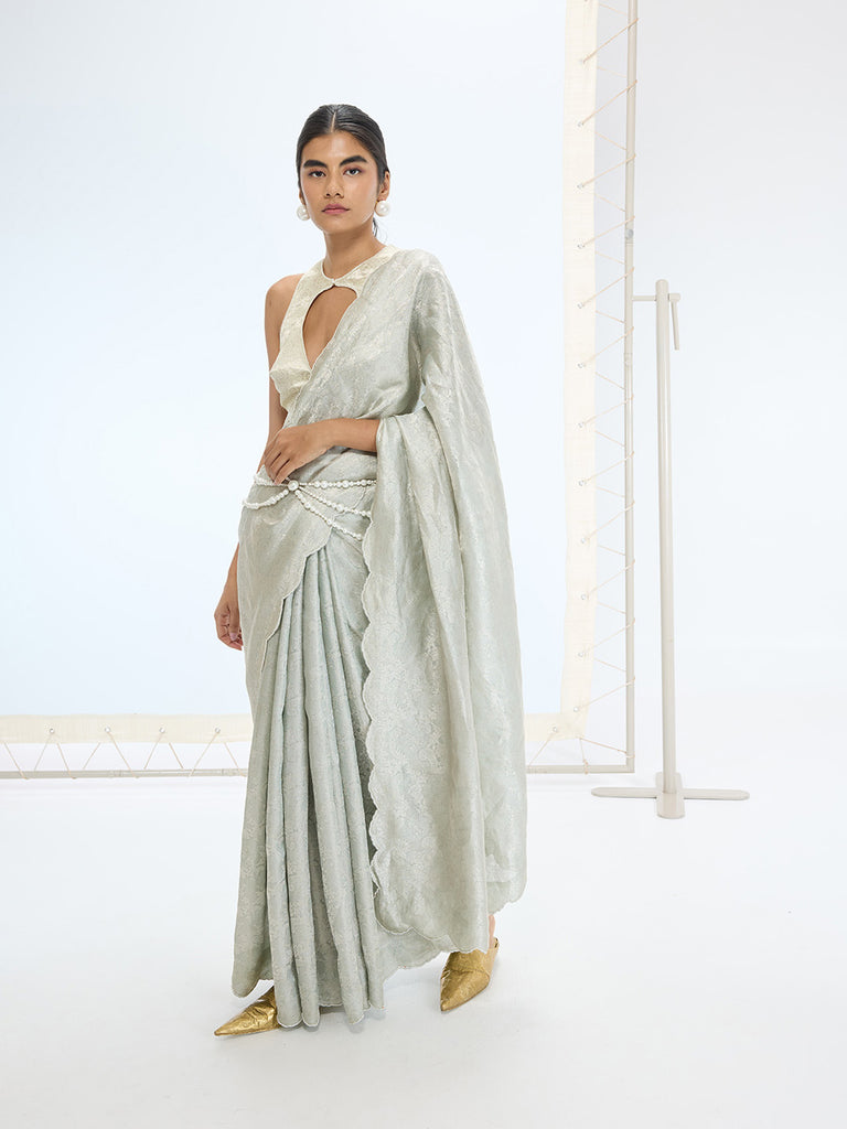 The Jenna Saree In Aqua Green