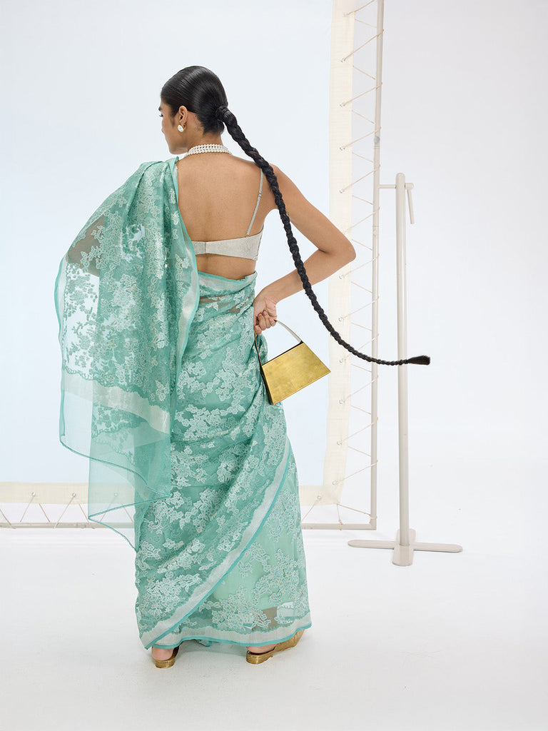 The Sasha Saree In Turquoise Blue