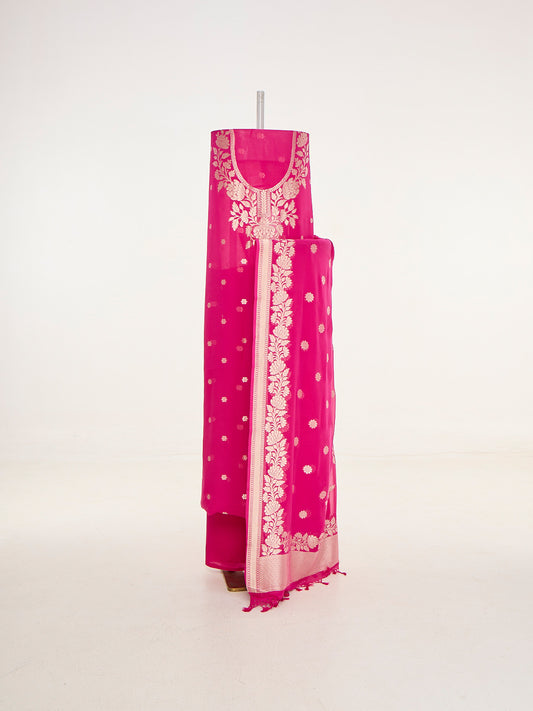 Handwoven Deep Pink Banarasi Suit Set
