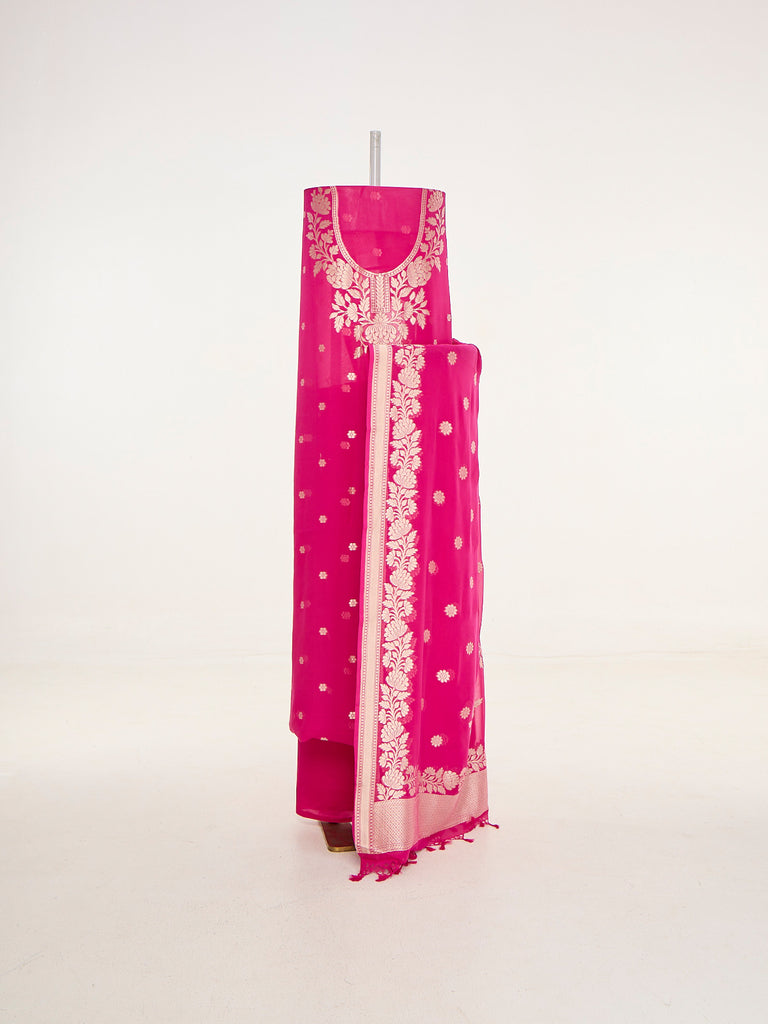 Handwoven Deep Pink Banarasi Suit Set