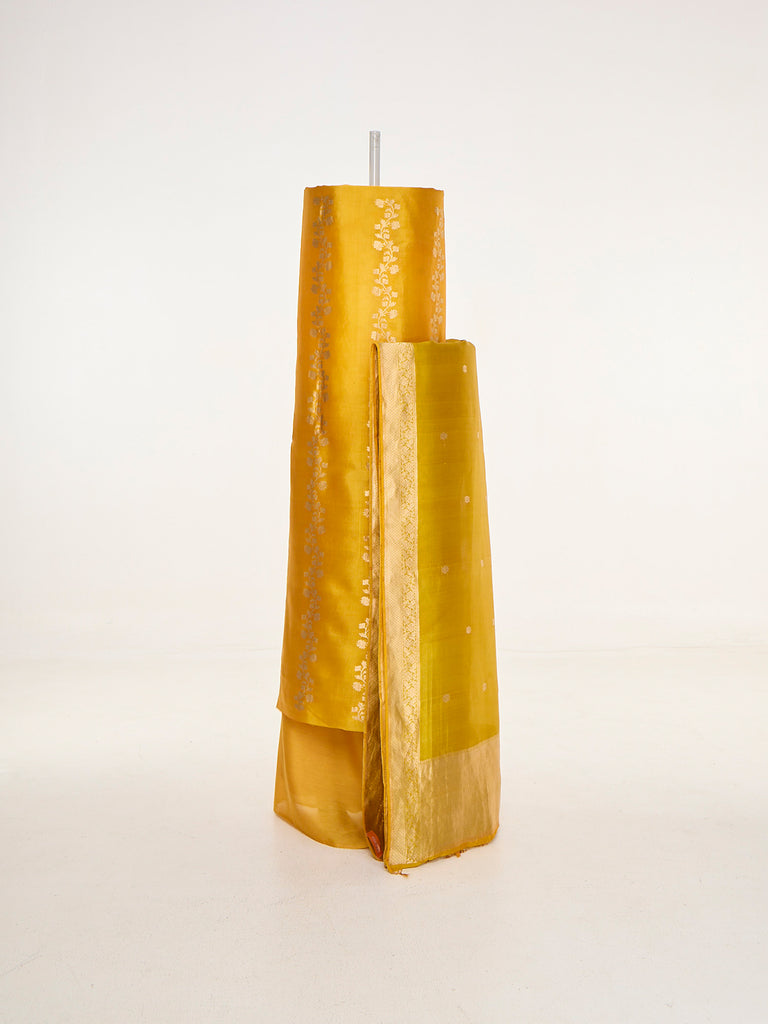 Handwoven Mustard Yellow Banarasi Suit Set