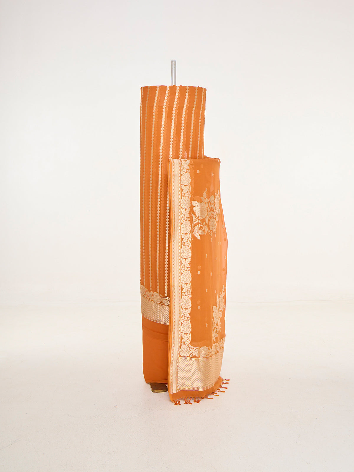 Handwoven Orange Banarasi Suit Set