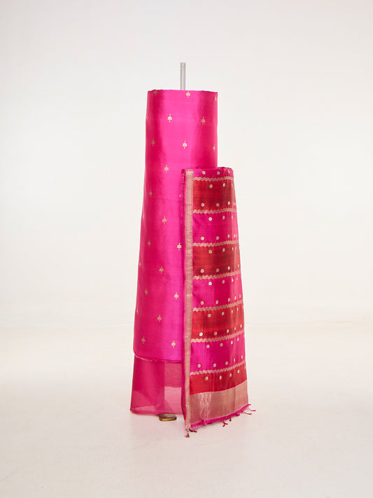 Handwoven Electric Pink Banarasi Suit Set
