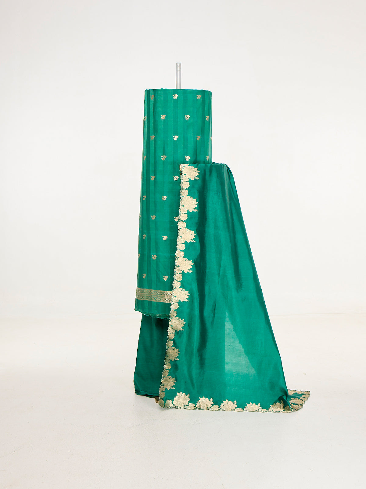 Handwoven Emerald Green Banarasi Suit Set