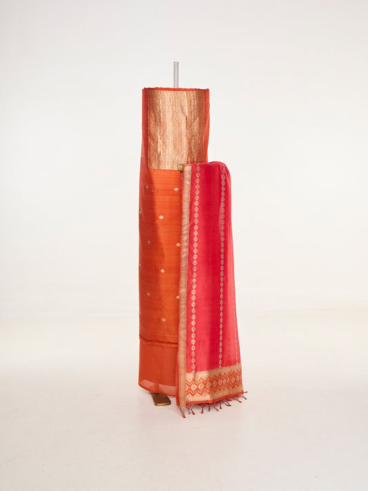 Handwoven Tangerine Banarasi Suit Set