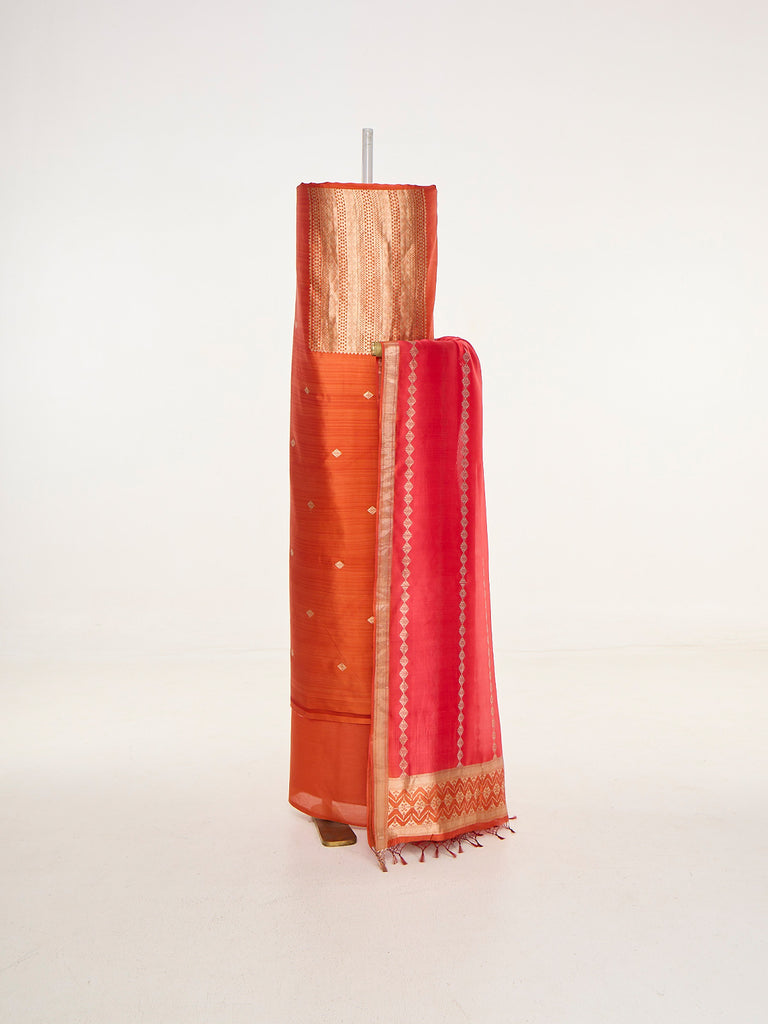 Handwoven Tangerine Banarasi Suit Set