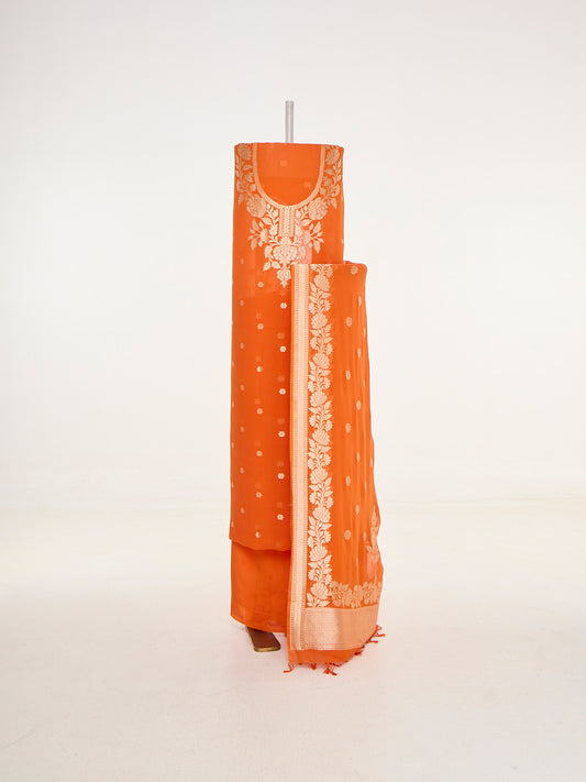 Handwoven Warm Orange Banarasi Suit Set