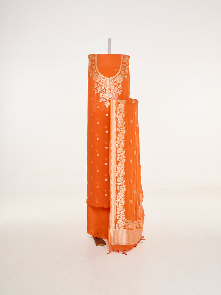 Handwoven Warm Orange Banarasi Suit Set