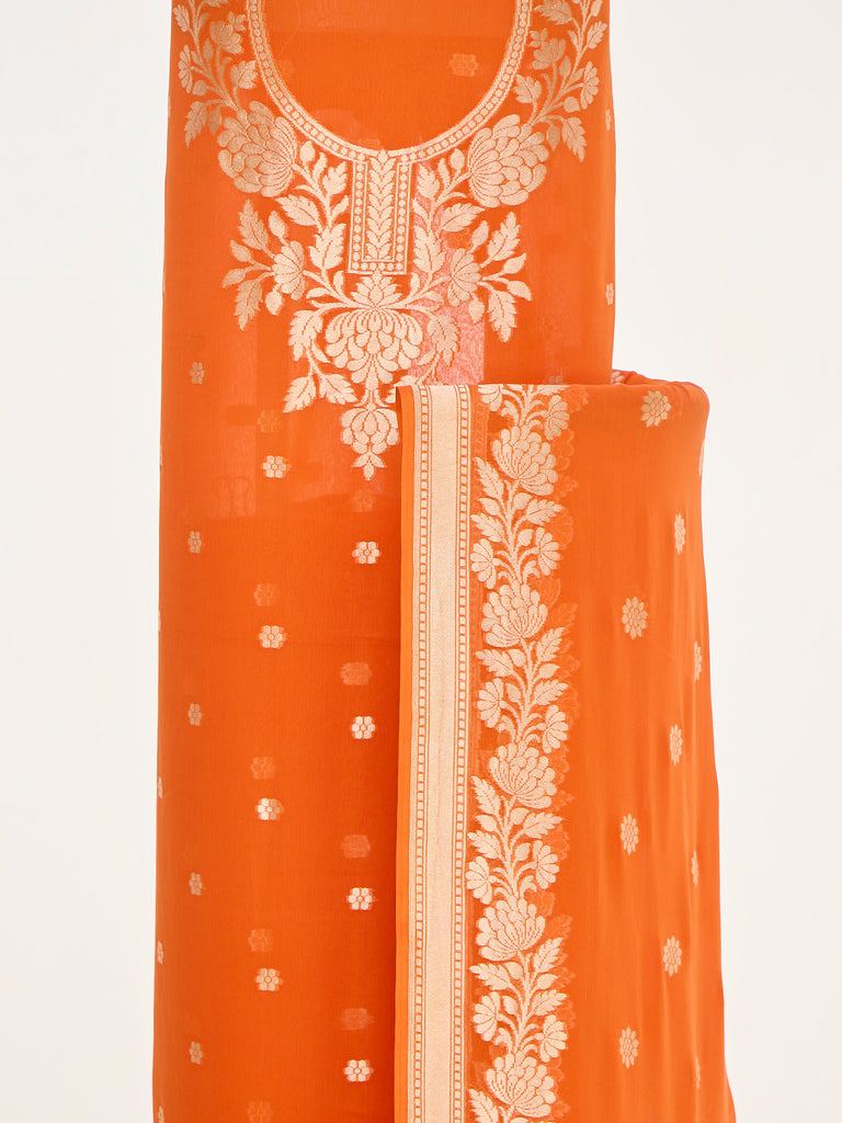 Handwoven Warm Orange Banarasi Suit Set