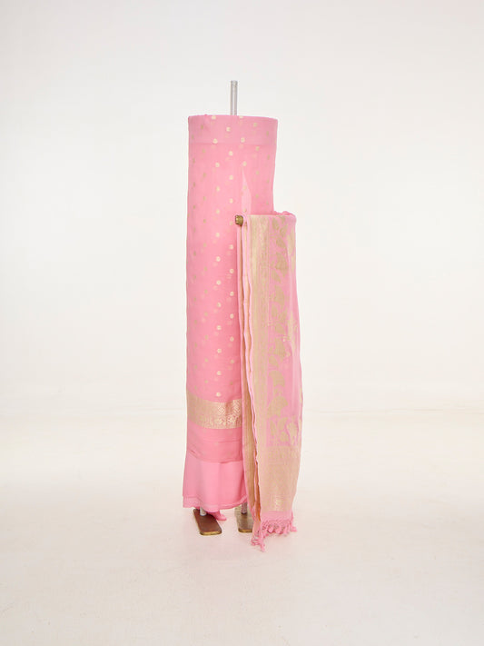 Handwoven Baby Pink Banarasi Suit Set