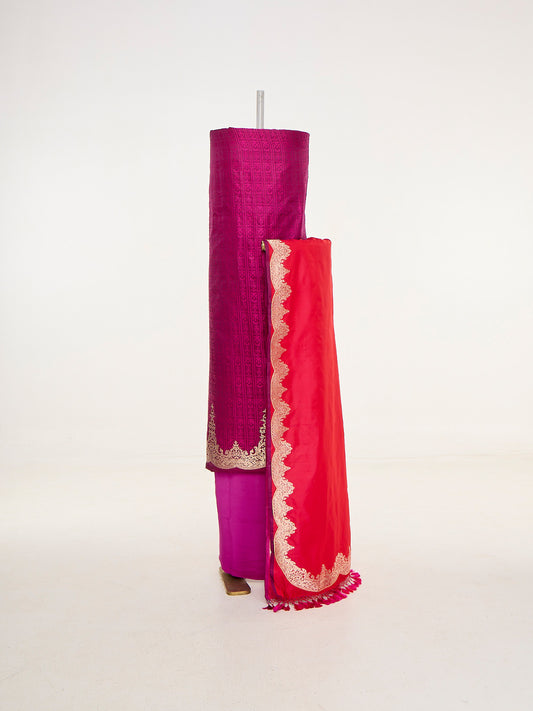 Handwoven Magenta Banarasi Suit Set