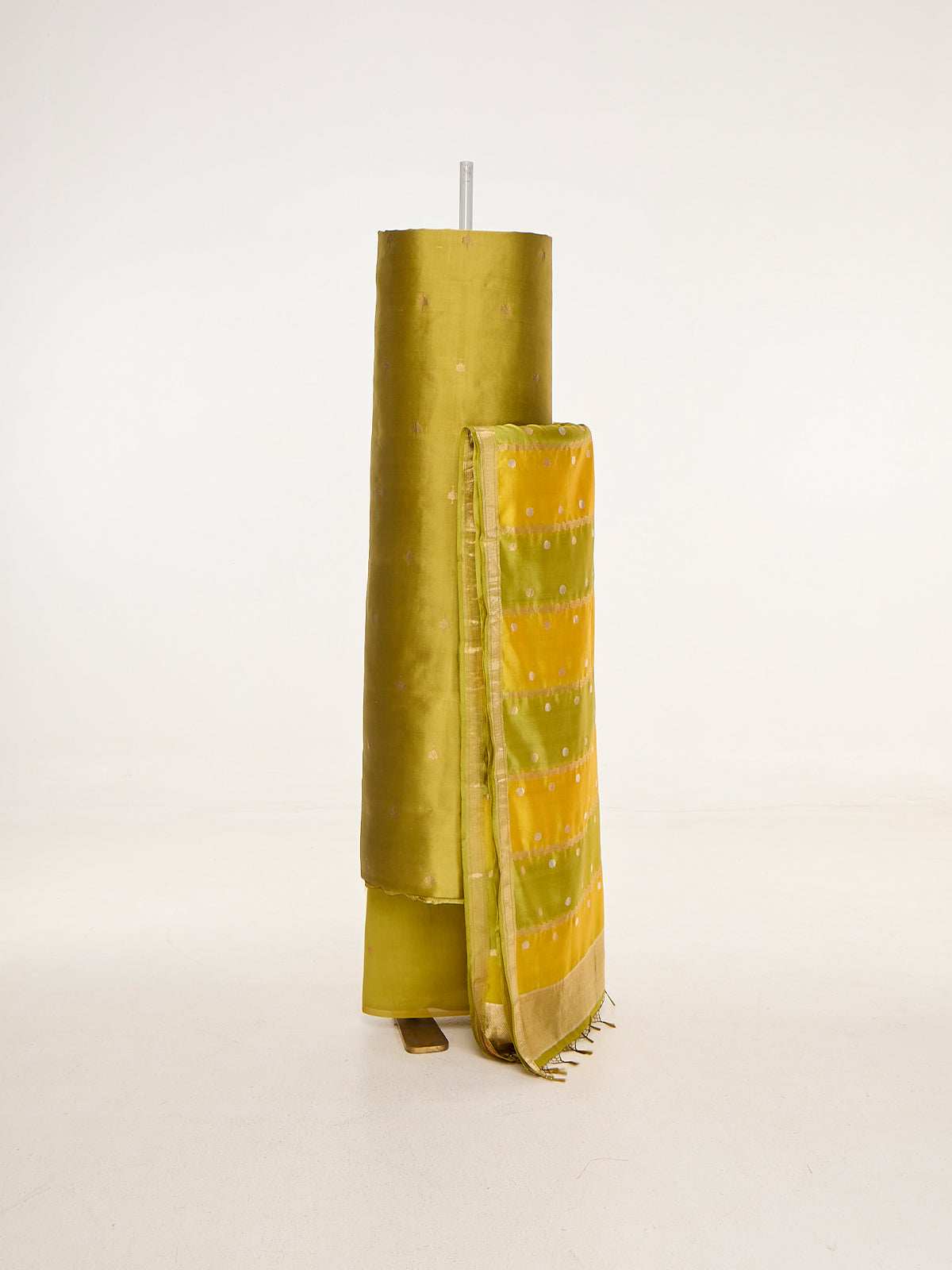Handwoven Mustard Green Banarasi Suit Set
