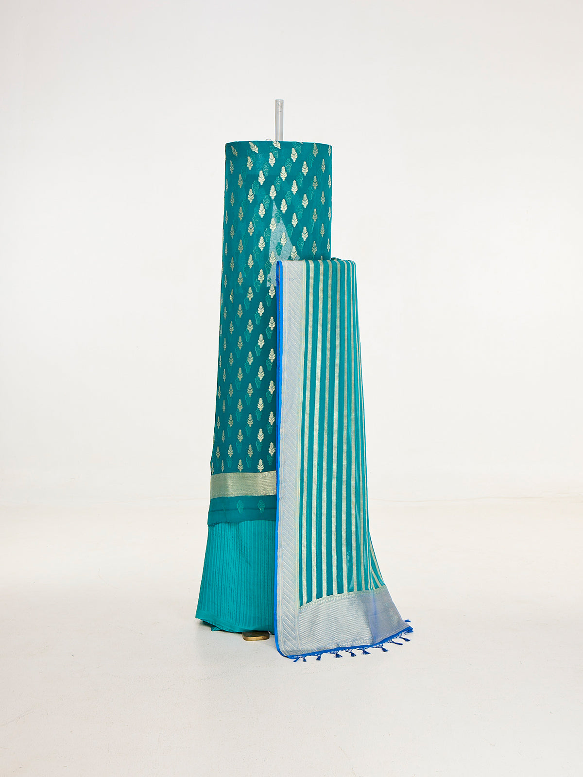 Handwoven Sea-Blue Banarasi Suit Set