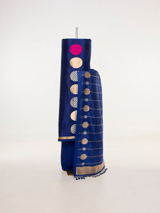 Handwoven Navy Blue Banarasi Suit Set