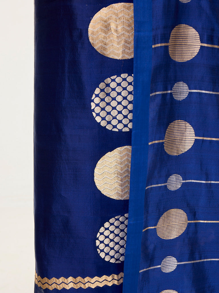 Handwoven Navy Blue Banarasi Suit Set