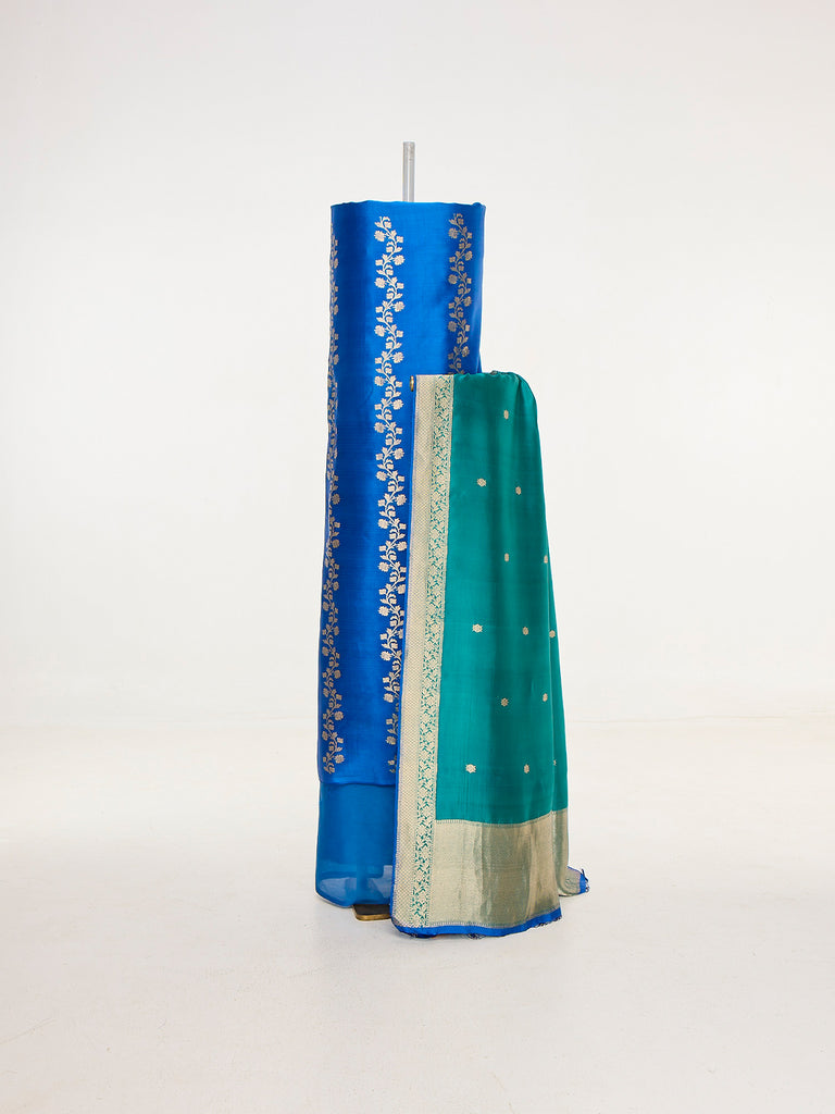 Handwoven Blue & Green Banarasi Suit Set