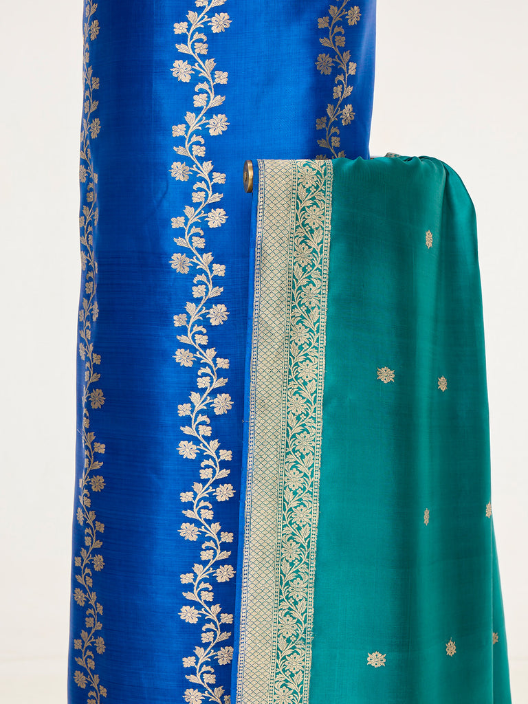Handwoven Blue & Green Banarasi Suit Set