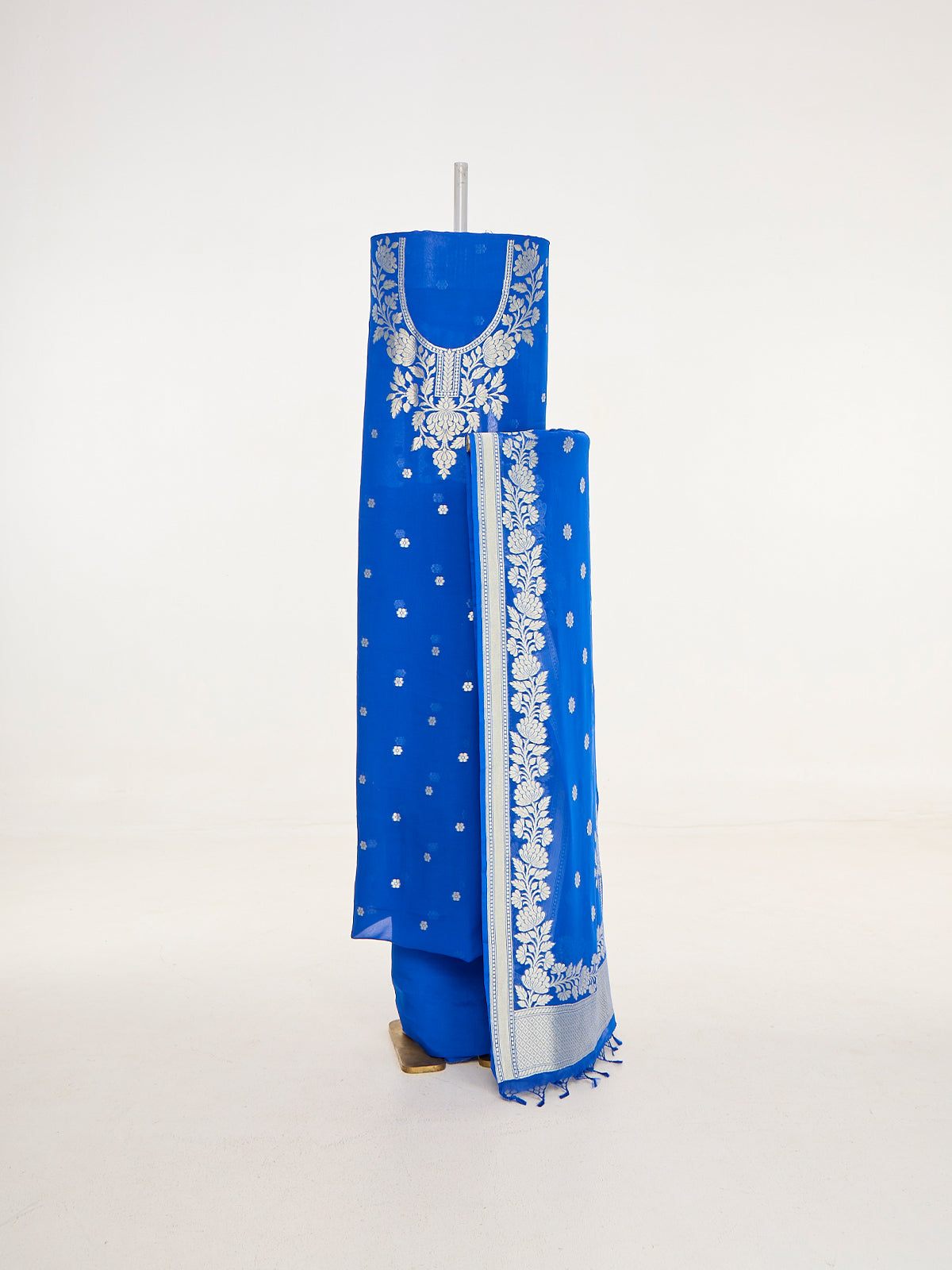 Handwoven Electric Blue Banarasi Suit Set